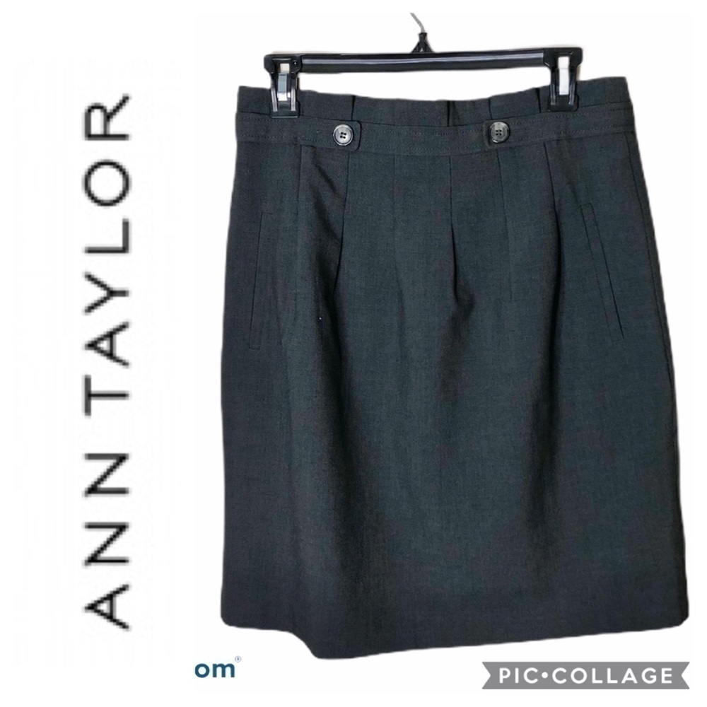 Ann Taylor Ruffle Waist Button Pencil Skirt 6P Gray Career